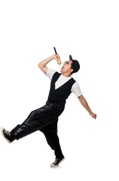 Funny young man dancing isolated on white — Stock Photo, Image