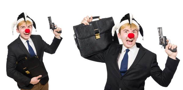 Biznesmen clown w zabawnej koncepcji izolowane na białym — Zdjęcie stockowe