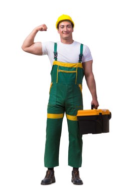 Adam beyaz arka plan üzerinde izole toolbox ile