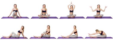 Beyaz üzerinde egzersiz yapan genç bir kadın.