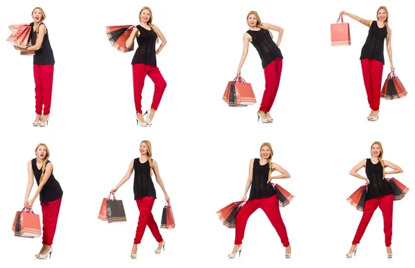 Set of woman with shopping bags on white — Stock Photo, Image