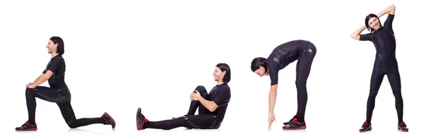 Young man doing exercises on white — Stock Photo, Image