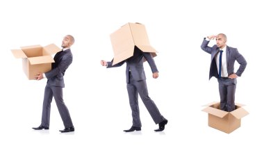 İnsan ve kutularla fotoğraf kolajı