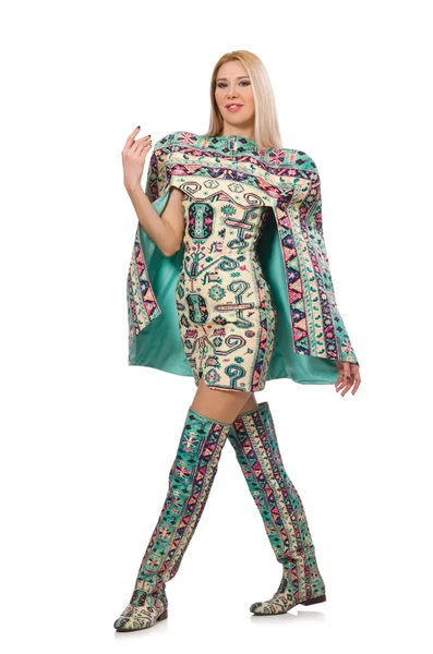Model wearing dress with Azerbaijani carpet elements — Stock Photo, Image