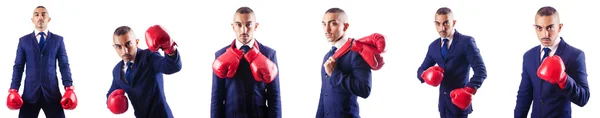 Hombre de negocios guapo con guantes de boxeo — Foto de Stock