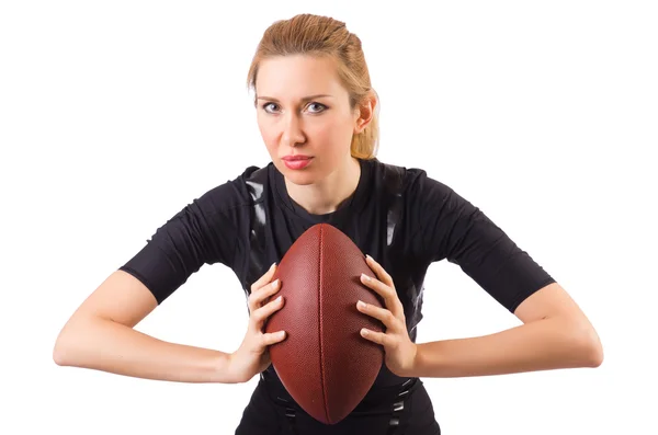 Mulher com futebol americano isolado em branco — Fotografia de Stock