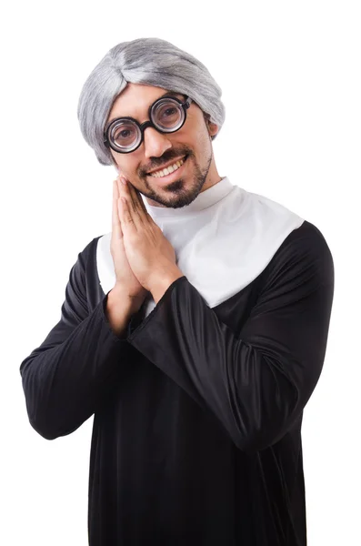 Man wearing nun costume isolated on white — Stock Photo, Image