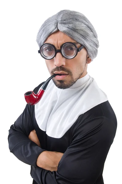 Man wearing nun costume isolated on white — Stock Photo, Image