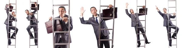 Empresário subindo a escada isolada em branco — Fotografia de Stock