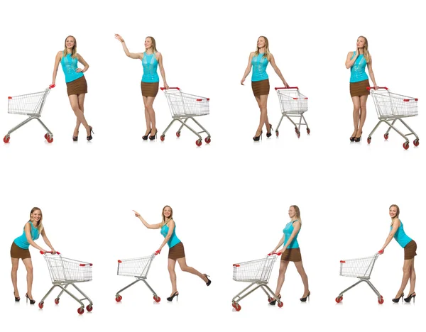 Composite photo of woman with shopping basket — Stock Photo, Image