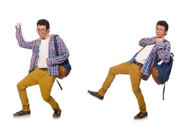 Beyaz çantalı öğrenci kolajı