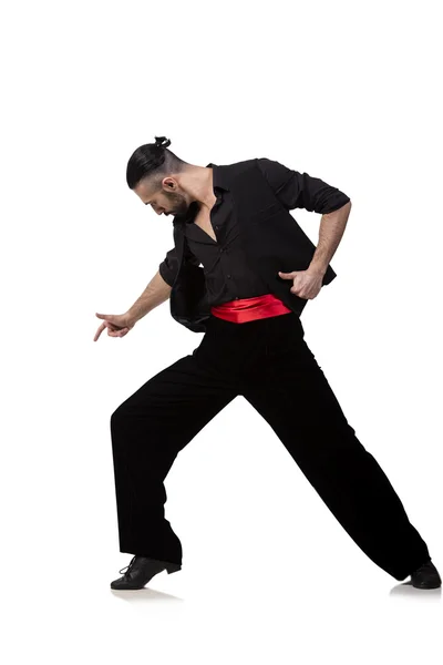 Hombre bailarín bailando bailes españoles aislados en blanco — Foto de Stock