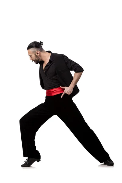 Hombre bailarín bailando bailes españoles aislados en blanco — Foto de Stock