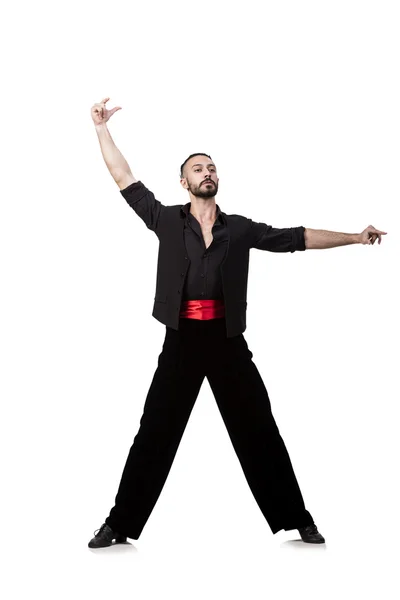 Hombre bailarín bailando bailes españoles aislados en blanco —  Fotos de Stock