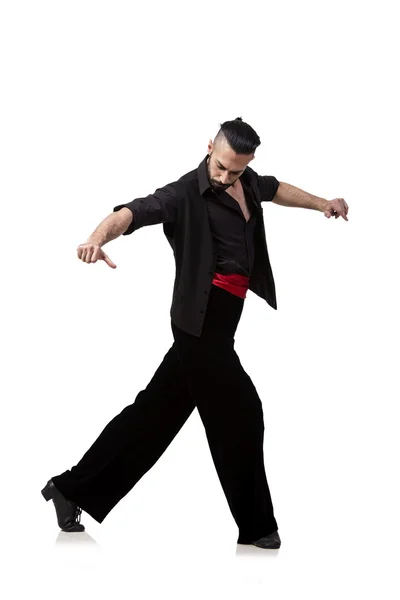 Mann Tänzer tanzt spanische Tänze isoliert auf weiß — Stockfoto