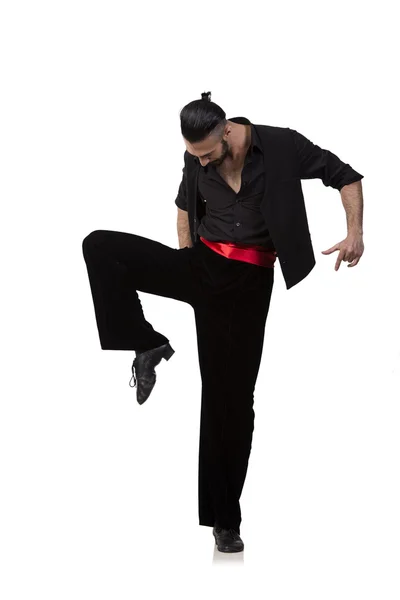 Uomo ballerino ballare balli spagnoli isolati su bianco — Foto Stock