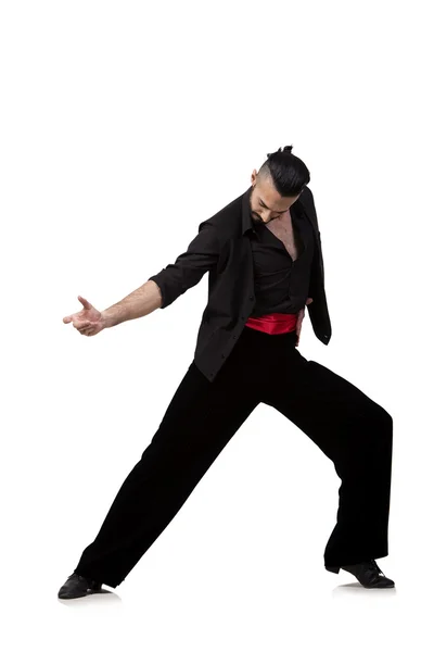 Hombre bailarín bailando bailes españoles aislados en blanco —  Fotos de Stock