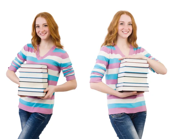Giovane studente con libri isolati su bianco — Foto Stock