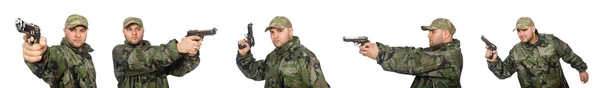 Солдат с пистолетом изолирован на белом — стоковое фото
