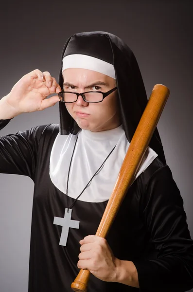 Funny man wearing nun clothing — Stock Photo, Image