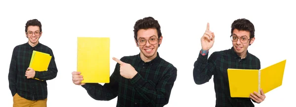 Collage de estudiante con libros sobre blanco —  Fotos de Stock