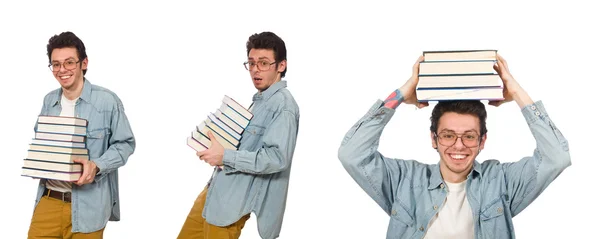 Collage de estudiante con libros sobre blanco — Foto de Stock