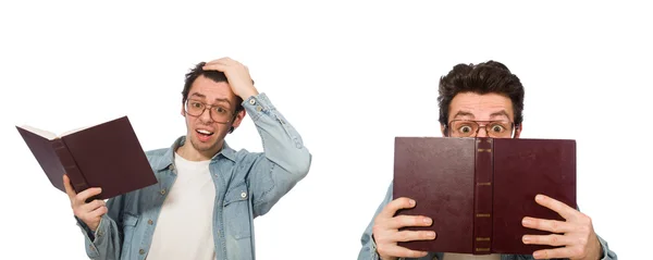 Collage de estudiante con libros sobre blanco — Foto de Stock