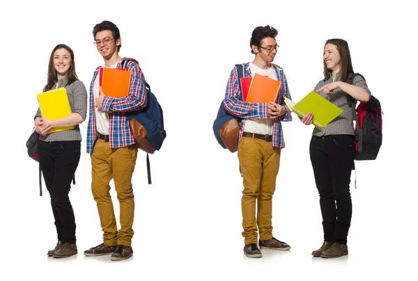 Pareja de estudiantes aislados en blanco — Foto de Stock