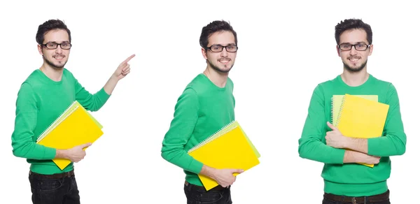 Collage de estudiante con libros sobre blanco — Foto de Stock