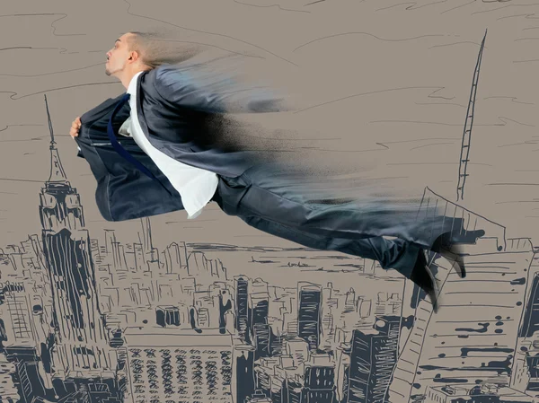 街の上を飛んでの実業家 — ストック写真