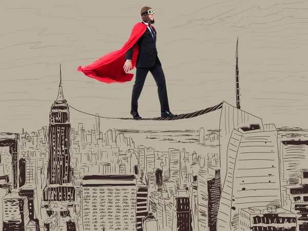 Superman en de stad in concept — Stockfoto