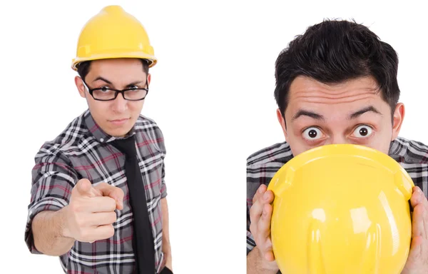 Trabajador industrial aislado en el fondo blanco — Foto de Stock