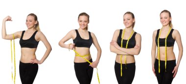 Diyet konseptinde santimetre olan genç bir kız.