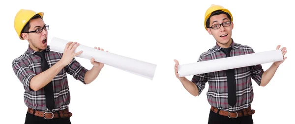 Hombre divertido con planos en blanco — Foto de Stock