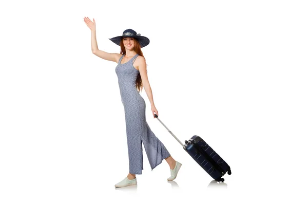 Woman preparing for summer vacation on white — Stock Photo, Image