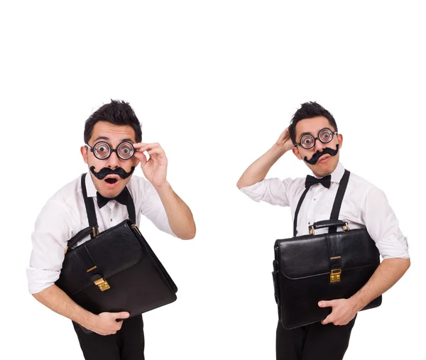 Young man with briefcase isolated on white — Stock Photo, Image