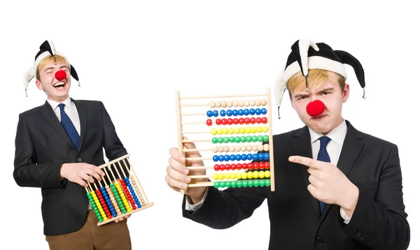 Clown met abacus geïsoleerd op wit — Stockfoto