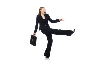 Evrak çantalı kadın iş kadını beyaza izole edilmiş.