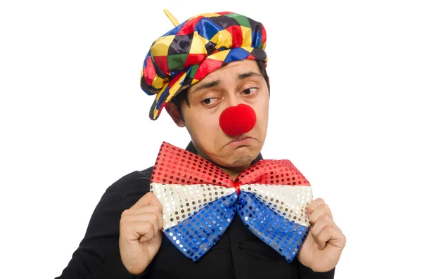 Triste clown isolé sur le blanc — Photo