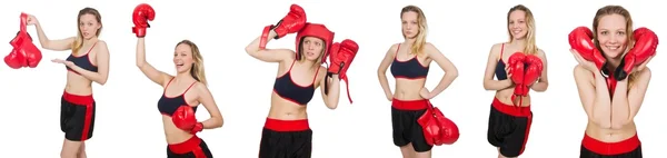 Woman boxer on white background — Stock Photo, Image