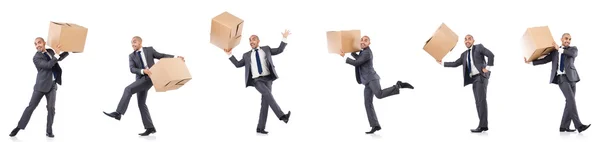 Colagem de fotos com homem e caixas — Fotografia de Stock