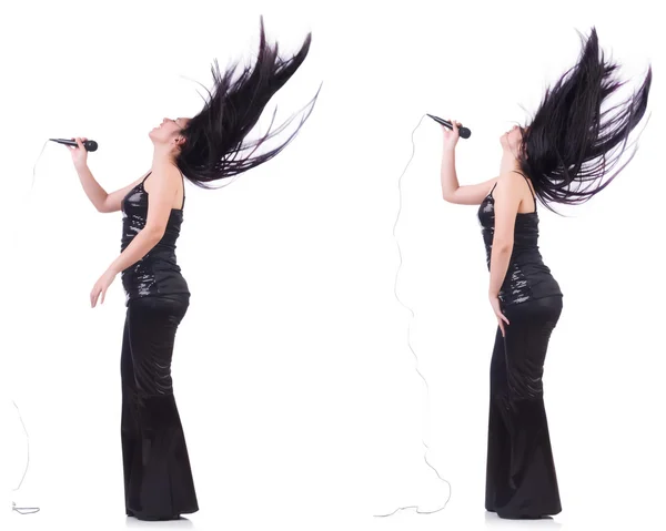 Mujer cantando en el club de karaoke en varias poses —  Fotos de Stock