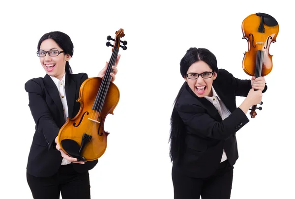 女性バイオリン白で隔離 — ストック写真