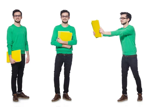 Collage of student with books on white — Stock Photo, Image