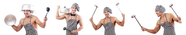 Sexy cocinero masculino aislado en el blanco —  Fotos de Stock