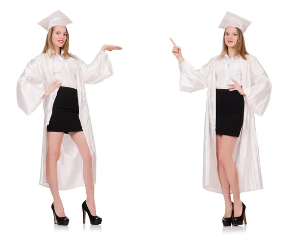 Mujer estudiante aislada sobre fondo blanco —  Fotos de Stock