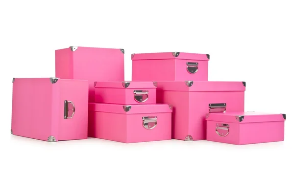 Roze giftboxes geïsoleerd op wit — Stockfoto