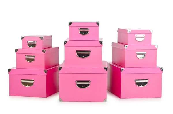 Roze giftboxes geïsoleerd op wit — Stockfoto