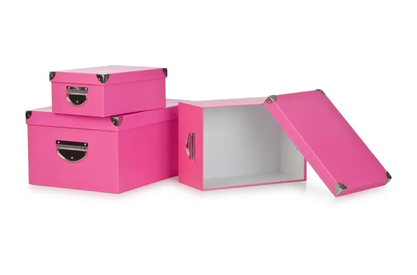 Růžové giftboxes izolované na bílém — Stock fotografie