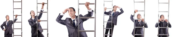 Businessman climbing the ladder isolated on white — Stock Photo, Image